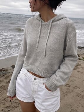 H&M Knit Hooded Sweater in Grey, Size XS